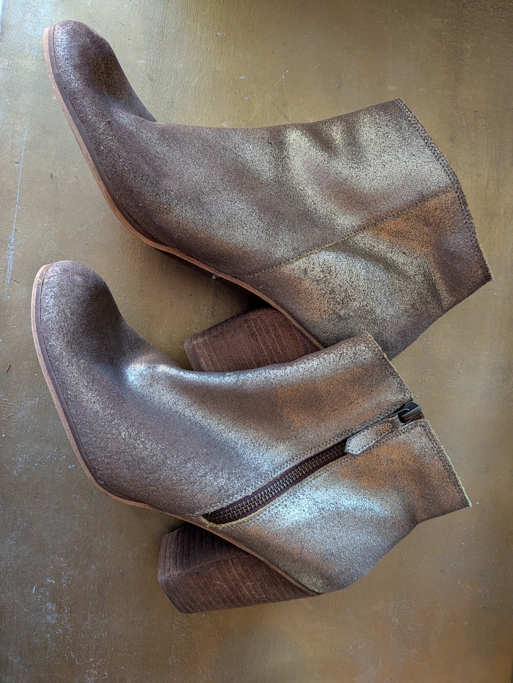 Metallic Textured Gold/Brown Women’s Ankle Boots with Block Heel